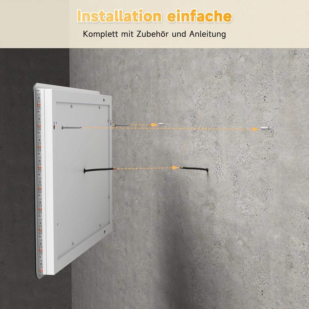 SONNI Badspiegel Lichtspiegel LED Spiegel Wandspiegel mit Touch-Schalter 80 x 50cm Kaltweiss/Neutral