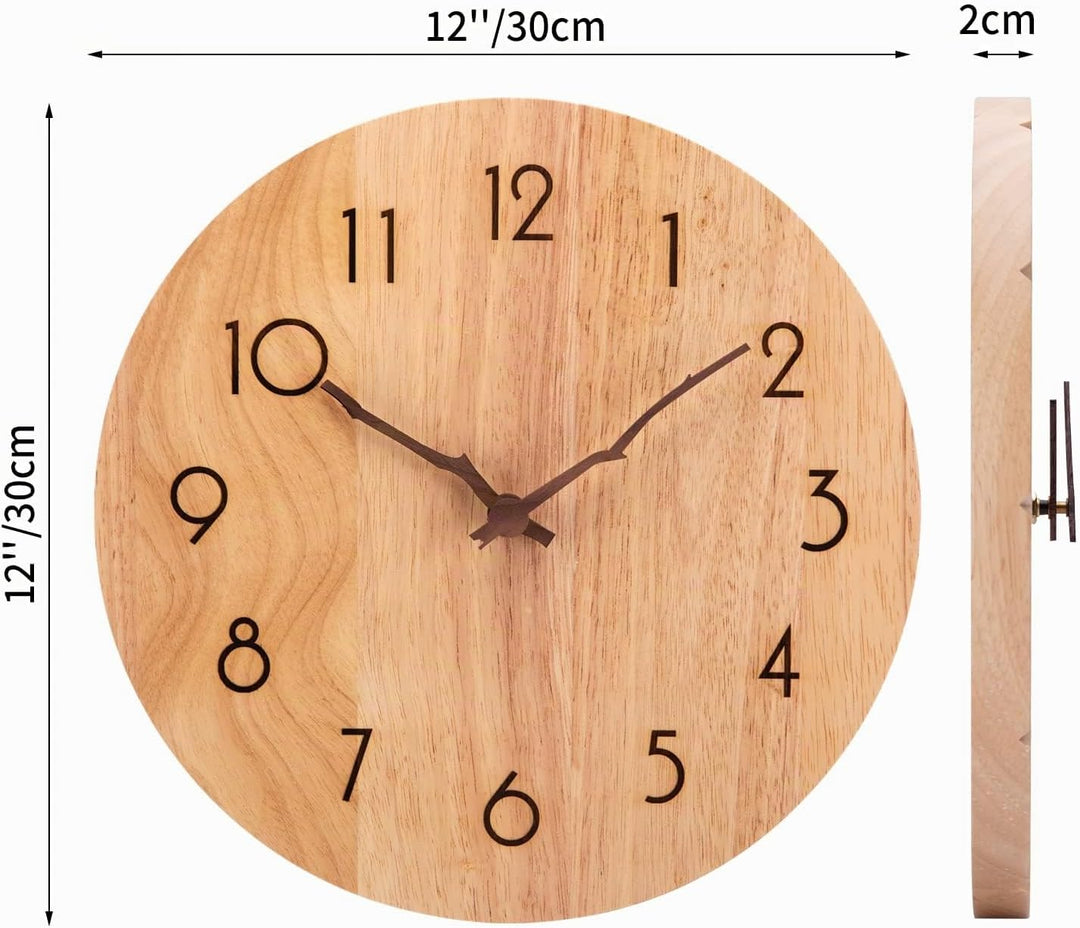 VIVILINEN Wanduhr Ohne Tickgeräusche Wanduhr Massivholz Lautlos Batteriebetriebene Uhr Hängeuh Origi
