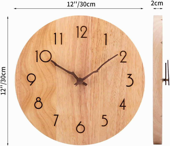 VIVILINEN Wanduhr Ohne Tickgeräusche Wanduhr Massivholz Lautlos Batteriebetriebene Uhr Hängeuh Origi