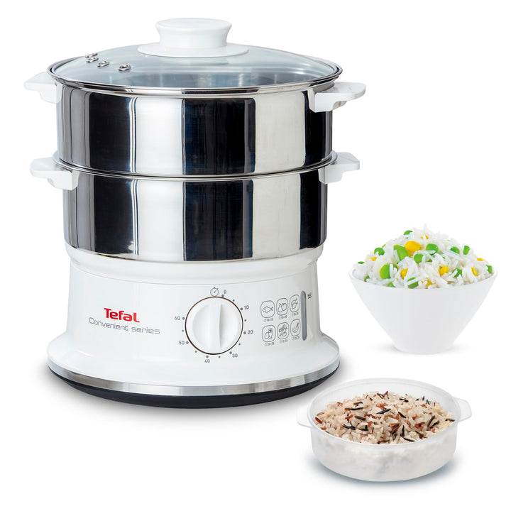 Tefal Dampfgarer VC1451 | 2 Edelstahlbehälter | 6L Fassungsvermögen | 24cm Durchmesser | Timer und a