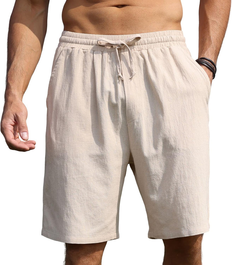 CTU Herren-Shorts aus Baumwolle und Leinen, für den Sommer, lässig, mit elastischen Taillentaschen,