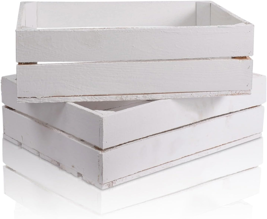 CHICCIE 2 Set Holzkiste im weissen Vintage Look - 50x40x15cm Weiss - Obstkiste Weinkiste 50x40x15cm