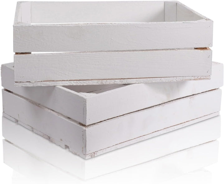 CHICCIE 2 Set Holzkiste im weissen Vintage Look - 50x40x15cm Weiss - Obstkiste Weinkiste 50x40x15cm