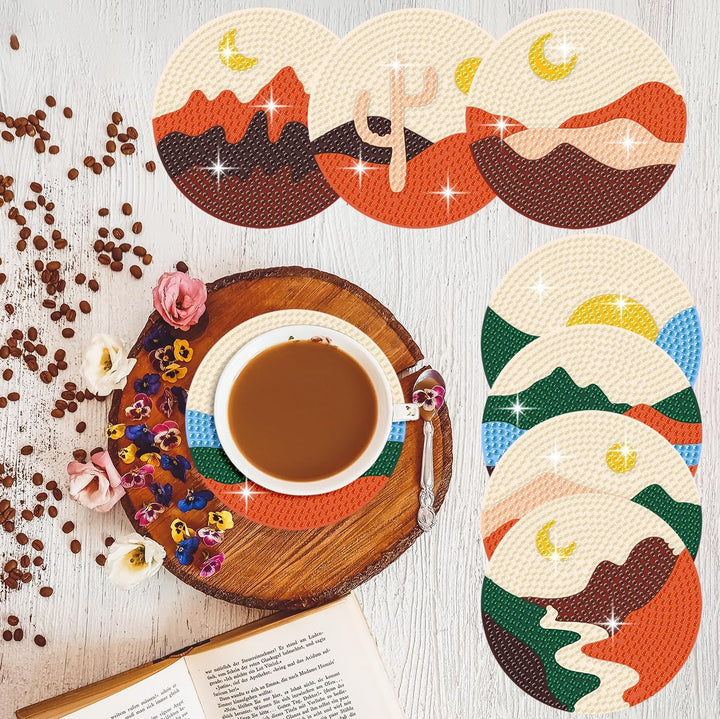 Muzagroo Art Diamond Painting Coasters with Holder Diamond Art Kits for Beginners Landscape Art Kits