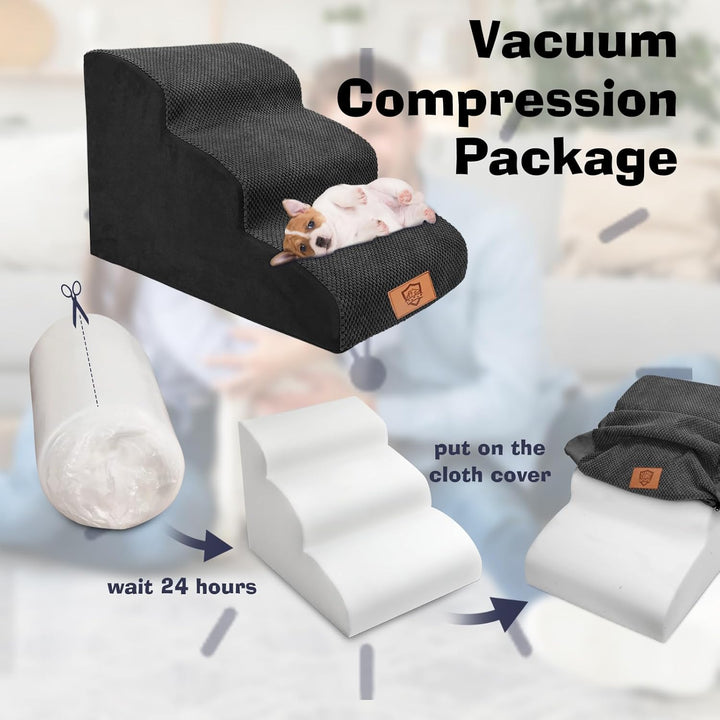 MASTERTOP Hundetreppe 3 Stufen, Hochdichter Schwamm Haustiertreppe Hundetreppe für kleine Hunde, rut