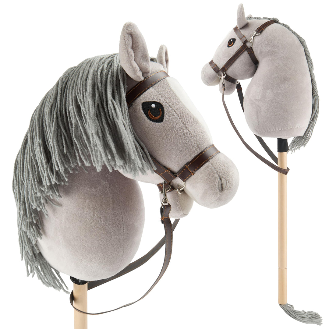 Bieco Hobby Horse Steckenpferd Grauer - Grösse M, mit Trense | Abnehmbarer Stock & Schweif, für Spri