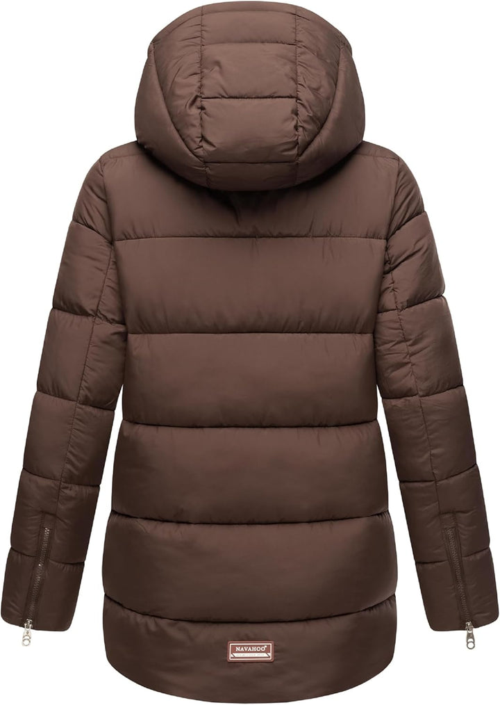 Navahoo Damen Kurze Winterjacke Steppjacke warm mit Abnehmbarer Kapuze aus recycelten Materialien Wa