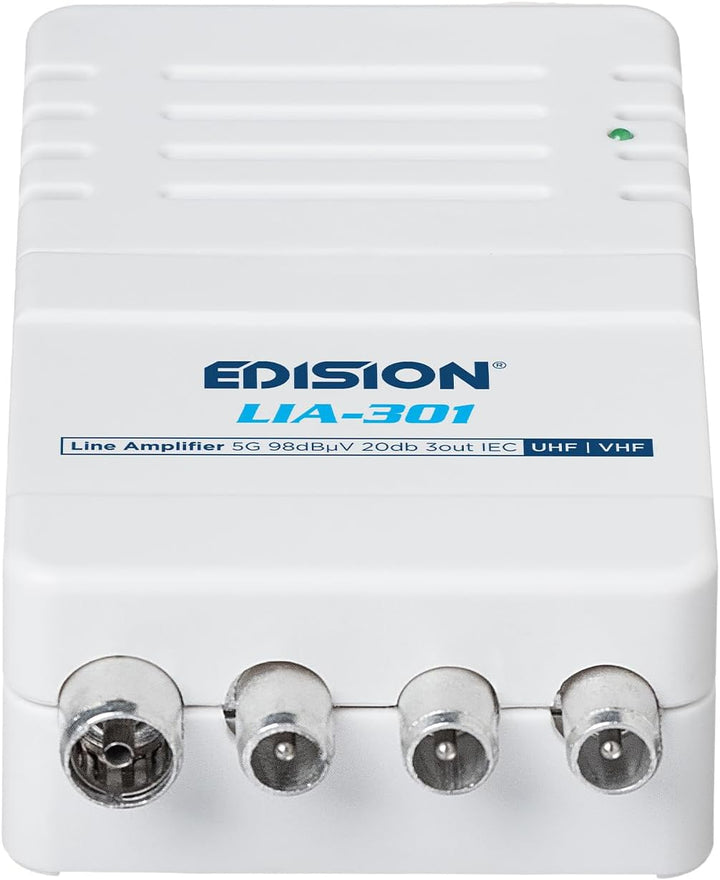 EDISION LIA-301 Hausanschlussverstärker UHF/VHF, 5-20db, 98dBmV, Frequenzbereich 47-694Mhz, geeignet
