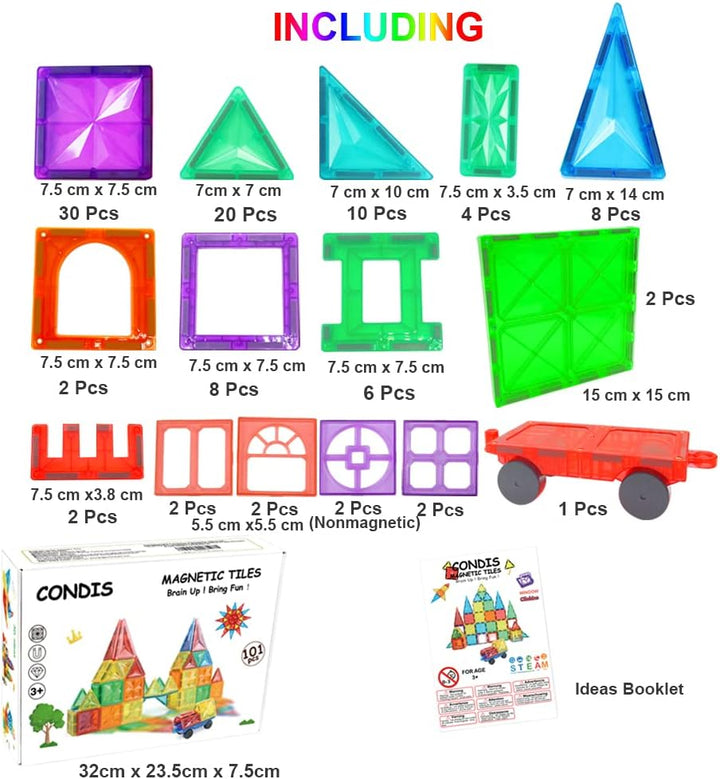 CONDIS Magnetische Bausteine 101 Teile, Magnetspielzeug Magnete Magnetbausteine Magneten Spielzeug M