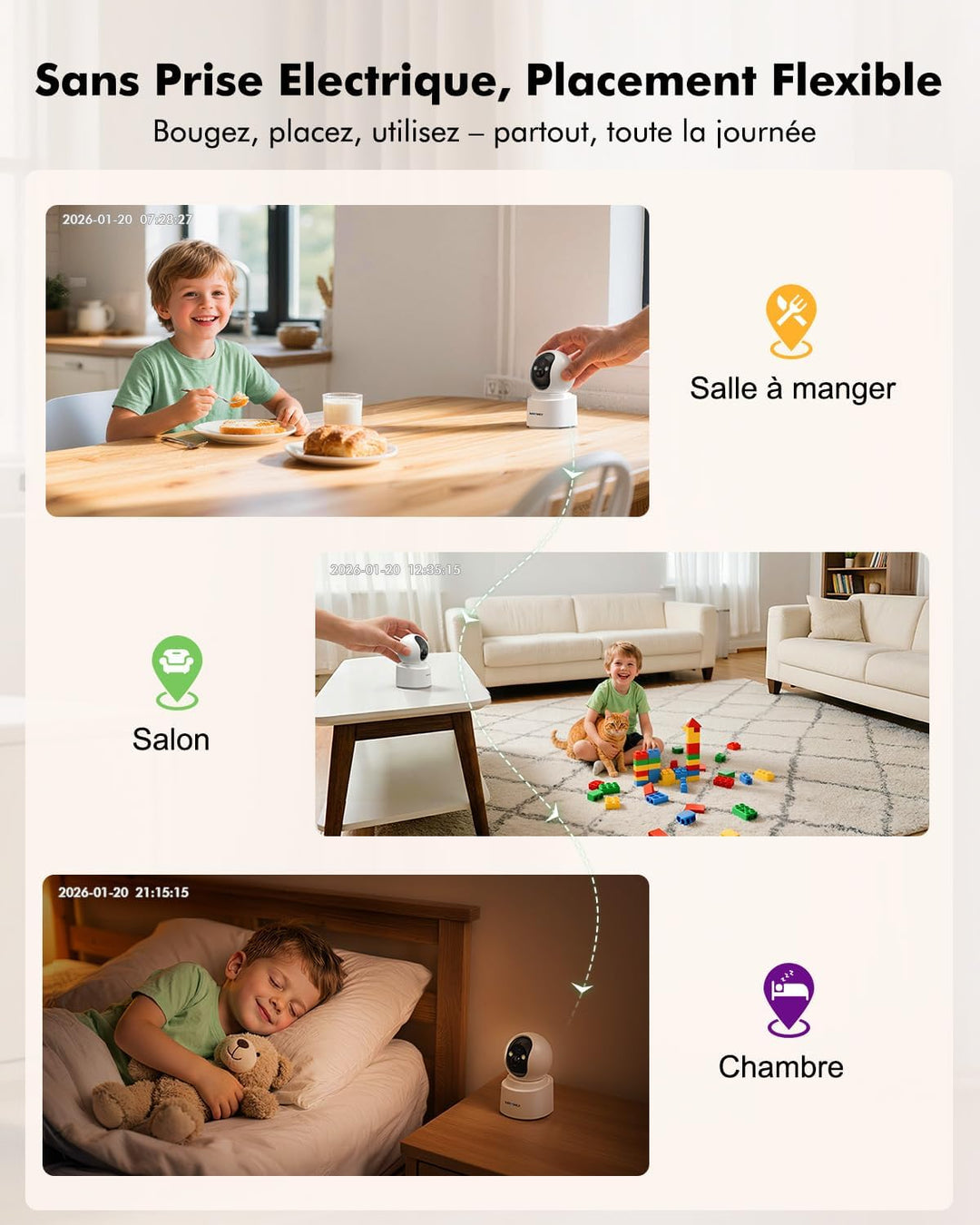Überwachungskamera Innen Akku, 2,5K/4MP WLAN Indoor Kamera Schwenkbar mit akku, 2,4/5GHz WiFi, Farb-