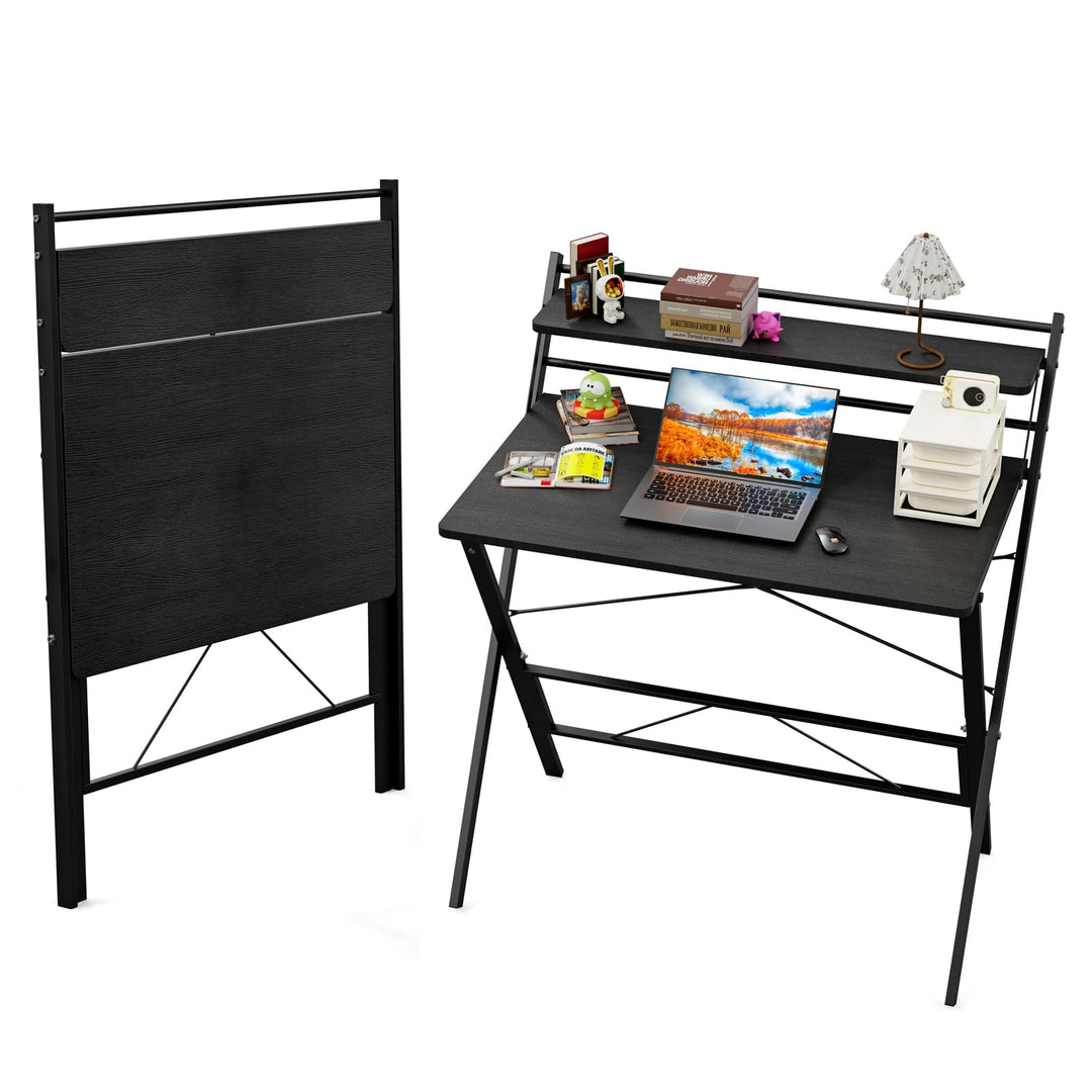 PIPIPOXER 80x50cm Schreibtisch Klappbar, Klappbarer Schreibtisch mit Regal, Schreibtisch Klappbar mi