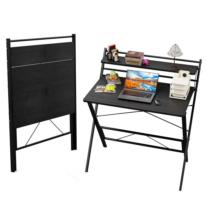 PIPIPOXER 80x50cm Schreibtisch Klappbar, Klappbarer Schreibtisch mit Regal, Schreibtisch Klappbar mi