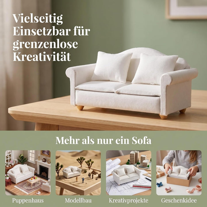 Toyvian Miniatursofa Weiss Stoff Sofa Für Puppenhaus 1:12 Modell Möbel Für DIY Heimdekoration Und Mi