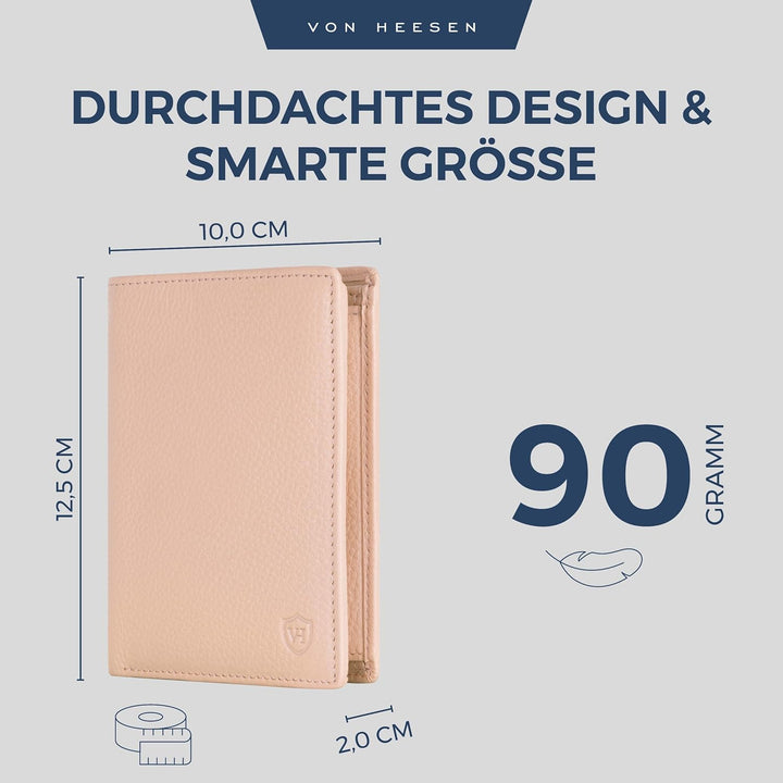 VON HEESEN Leder Geldbörse RFID Schutz I Echtleder Geldbeutel für Damen &amp; Herren I Portemonnaie Brie