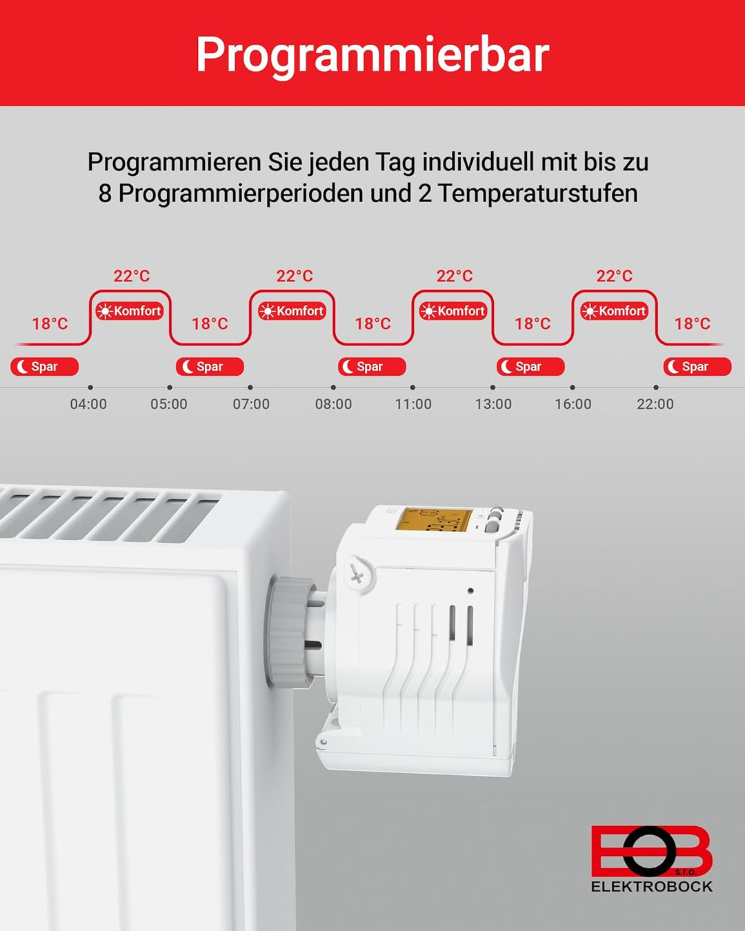 Elektrobock HD13-L Programmierbarer Heizkörperthermostat, 280 W, 230 V, Weiss, Kompakt