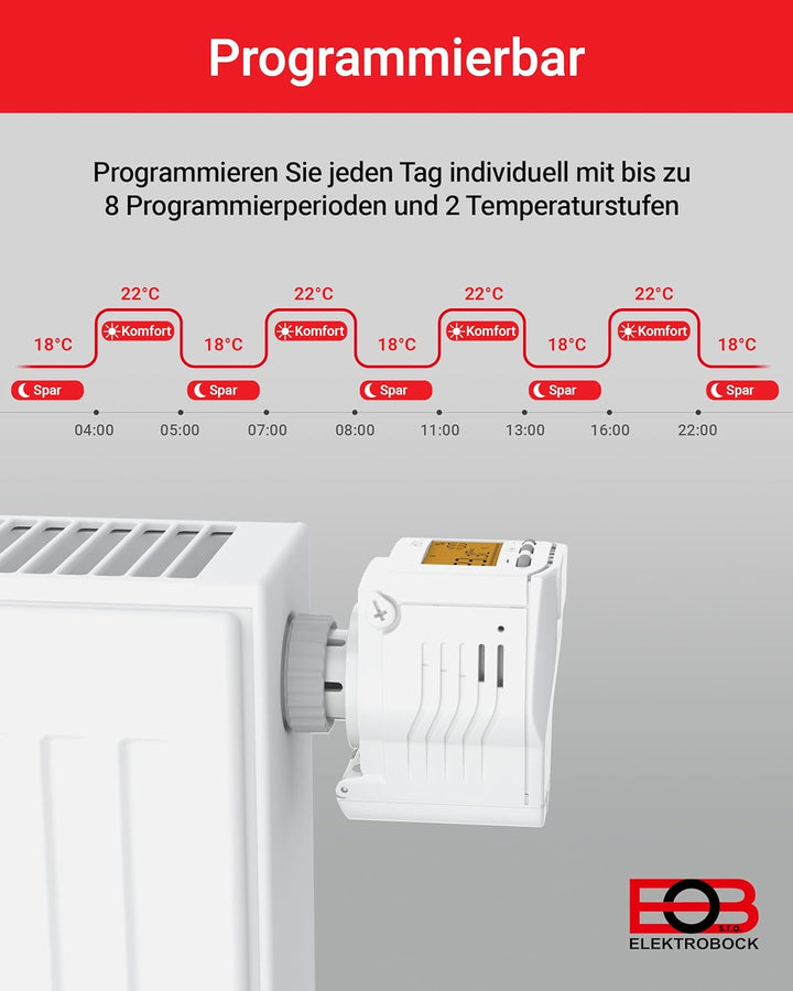 Elektrobock HD13-L Programmierbarer Heizkörperthermostat, 280 W, 230 V, Weiss, Kompakt
