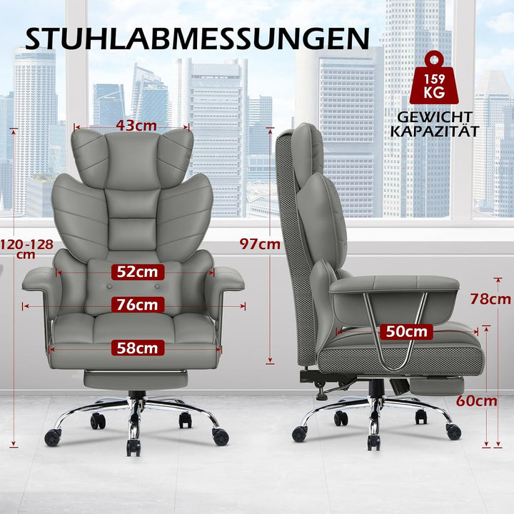 rattantree Bürostuhl mit Fussstütze, Ergonomischer Schreibtischstuhl mit Zusätzlichem Lordosenstützk