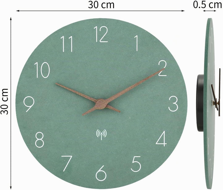 Wand Funkuhr MDF Holz Wanduhr Ohne TickgeräUsche Lautlos 30cm Quarz Batterie Gross Wanduhren Einfach