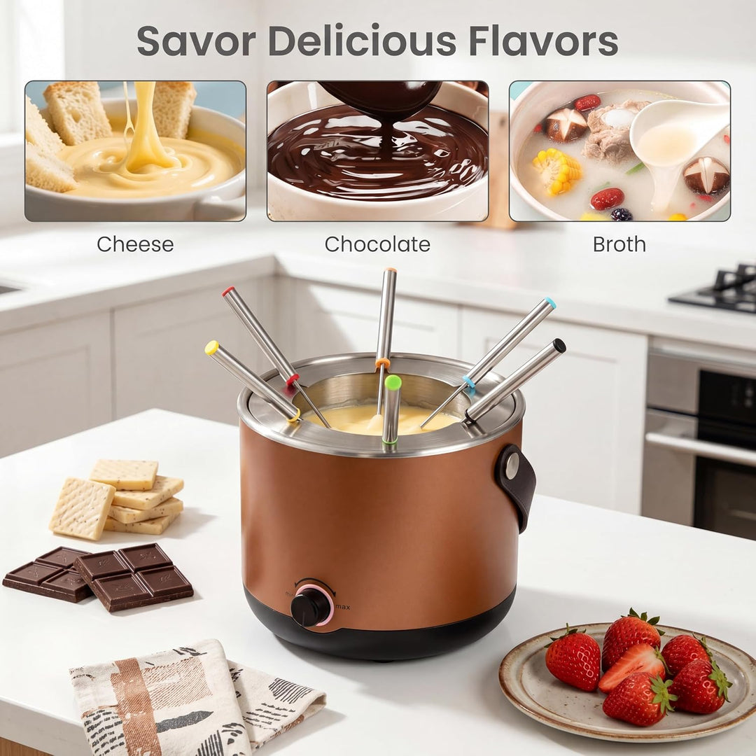 GIANTEX Elektrisches Fondue Set 2L, Fonduetopf Edelstahl 800W | Käsefondue mit 6 farbcodierte Fondue