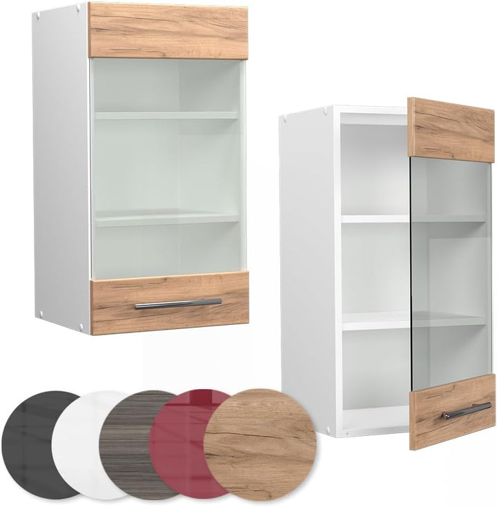 Vicco Küchenschrank Glas Fame-Line, Goldkraft Eiche/Weiss, 40 cm Goldkraft Eiche Hängeglasschrank 40