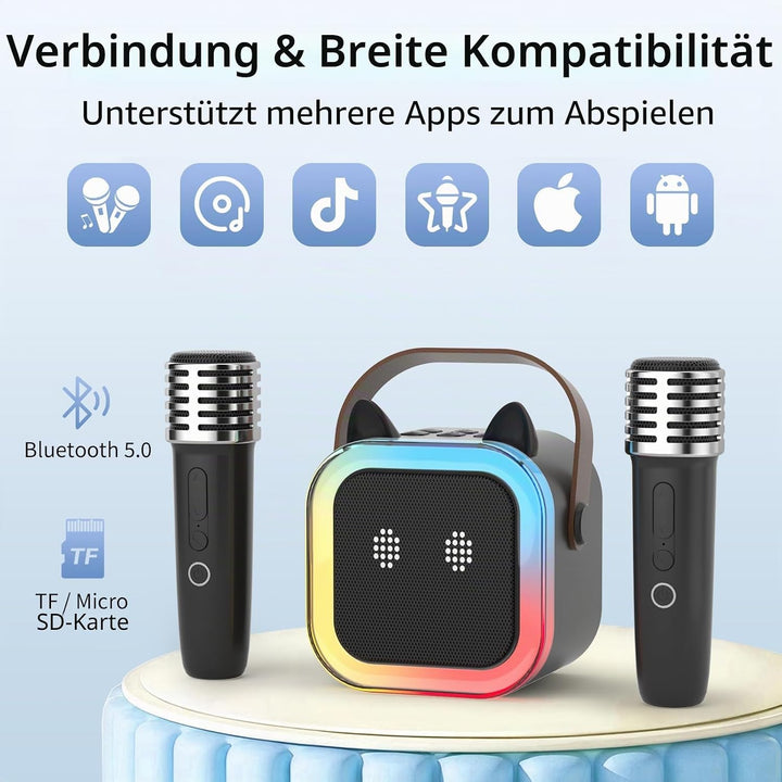 süss Katzenohr Karaoke-Maschine für Kinder Erwachsene, Tragbar Karaoke-System mit blinkendem LED-Lic