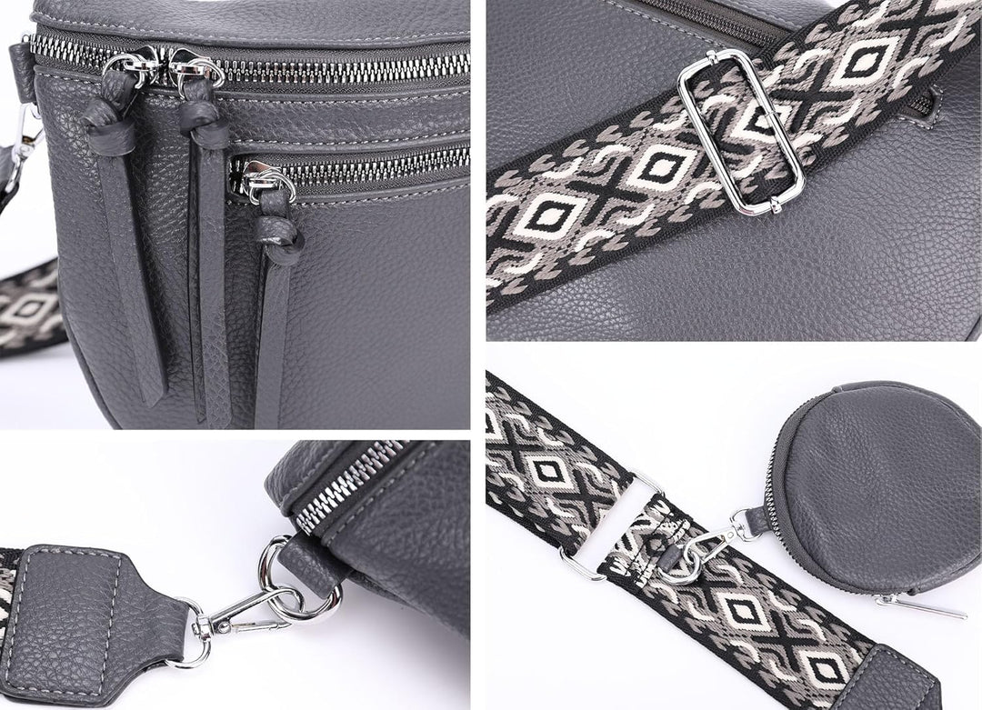 irisaa Umhängetasche Damen Crossbody Bag, 3 in 1 Schultertasche, Bauchtasche mit Reissverschluss und