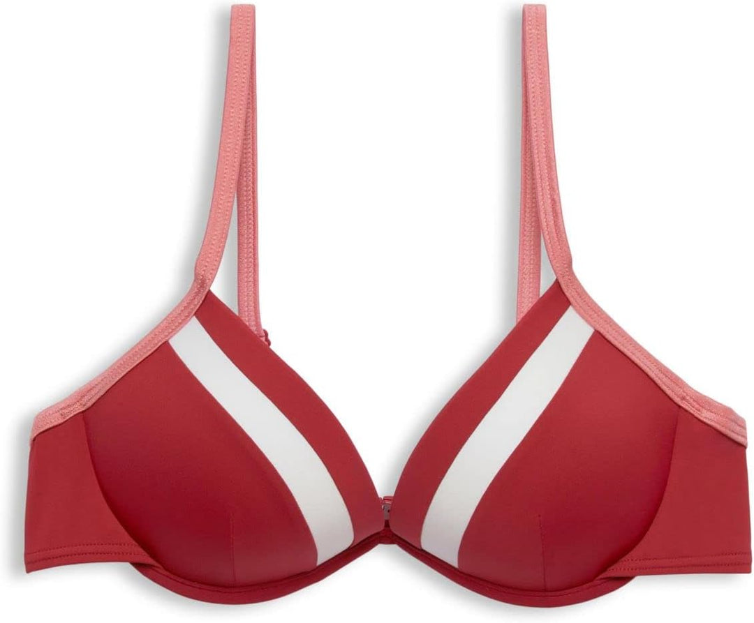 ESPRIT Dreifarbiges, wattiertes Bikinioberteil mit Bügeln B Dark Red, B Dark Red