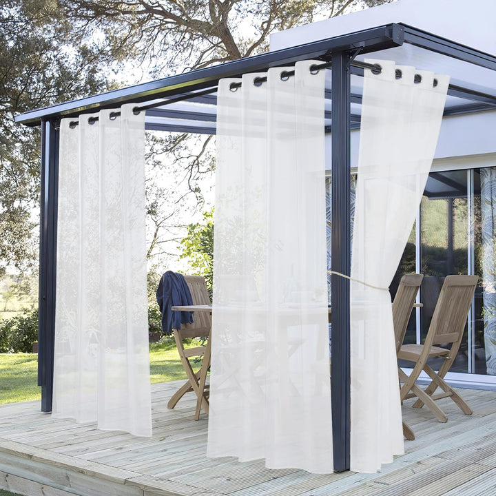 PONY DANCE Terrasse Vorhänge Weiss Transparent Stores Gardinen mit Ösen 2er Set Outdoor Gardine für