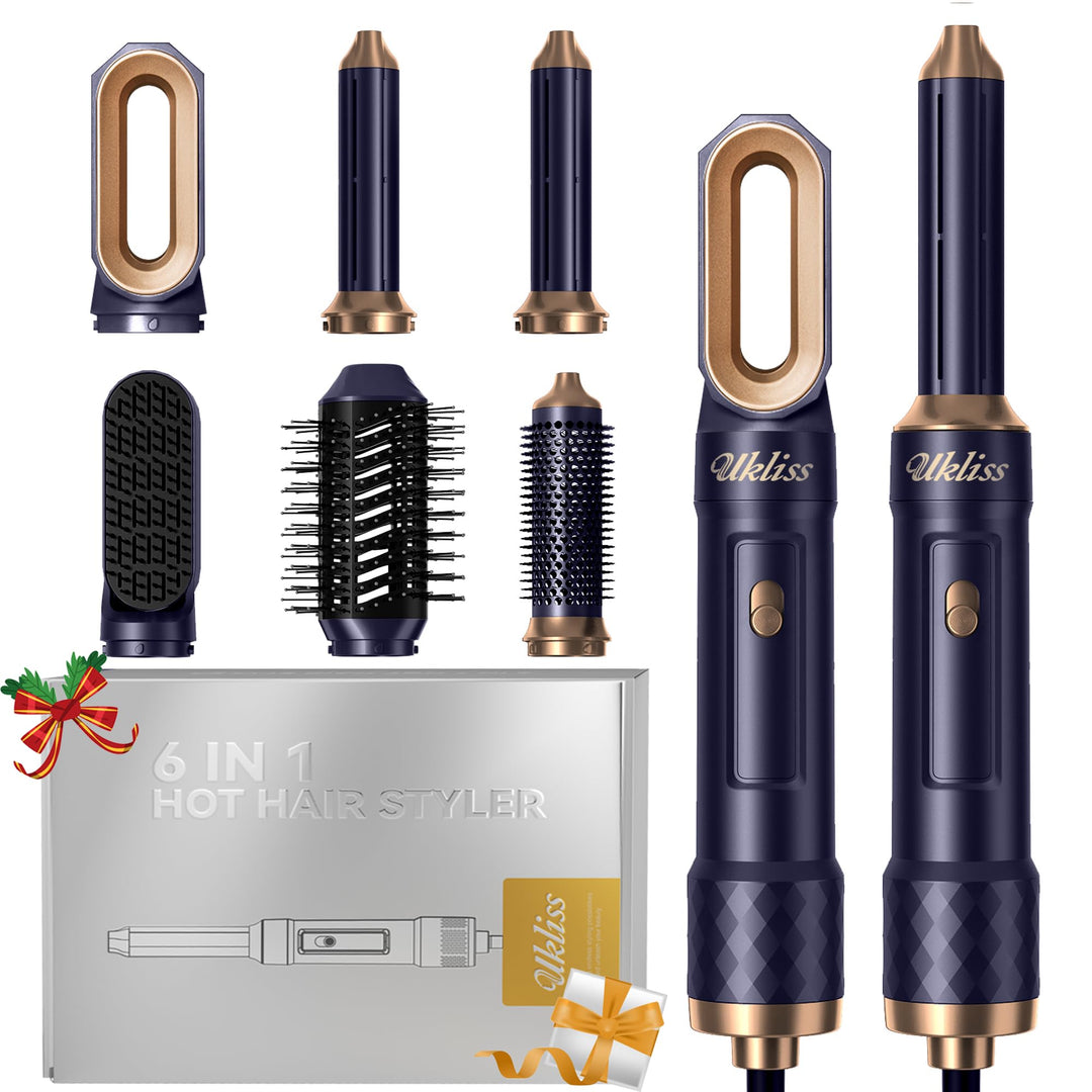 UKLISS Haartrockner & Haarstyler 6 in 1, Automatisch Airflow Lockenstab, Hair Dryer, Rundbürstenföhn