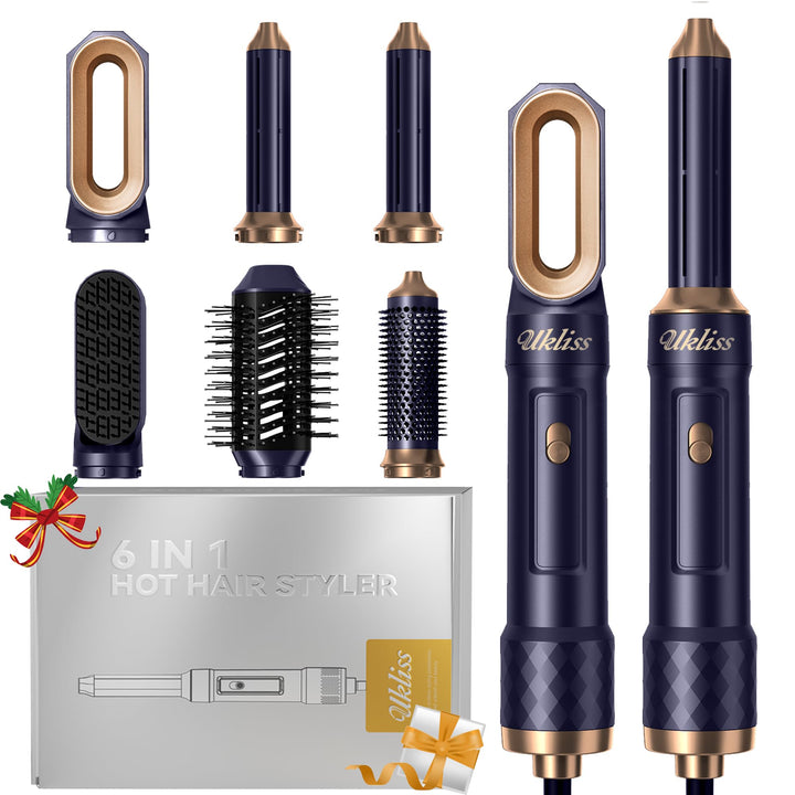 UKLISS Haartrockner & Haarstyler 6 in 1, Automatisch Airflow Lockenstab, Hair Dryer, Rundbürstenföhn