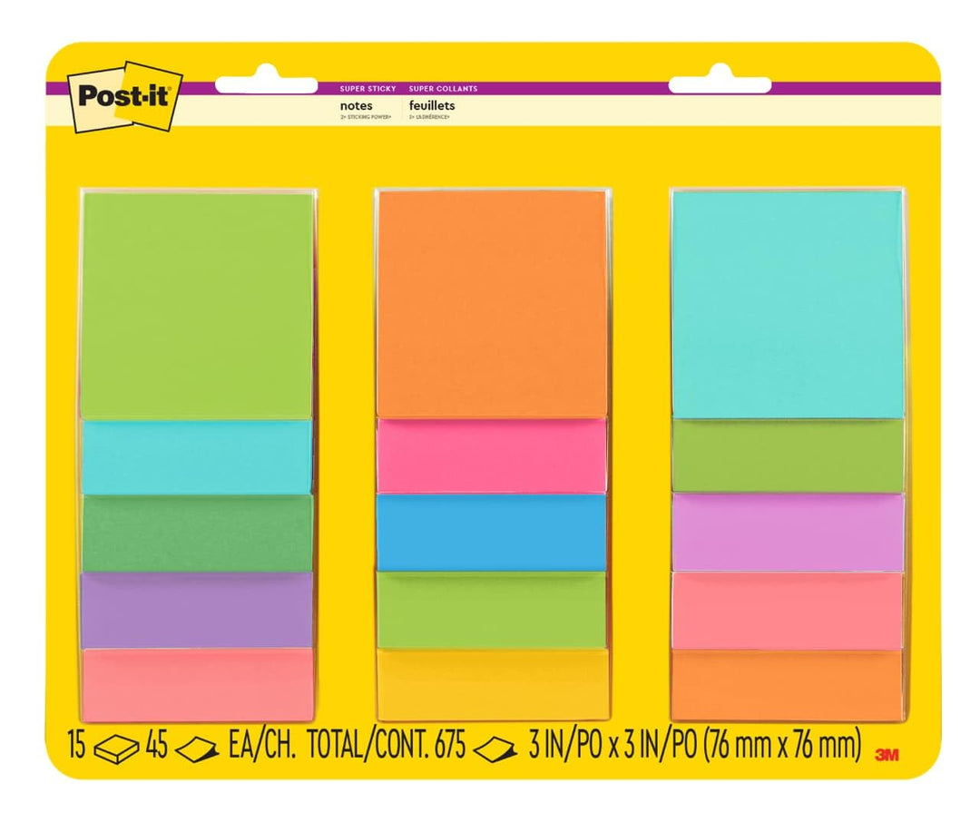 Post-it 712881 76 x 76 mm "Rio und Miami" Super Sticky - blau/grün/orange/pink/gelb (15 Stück)