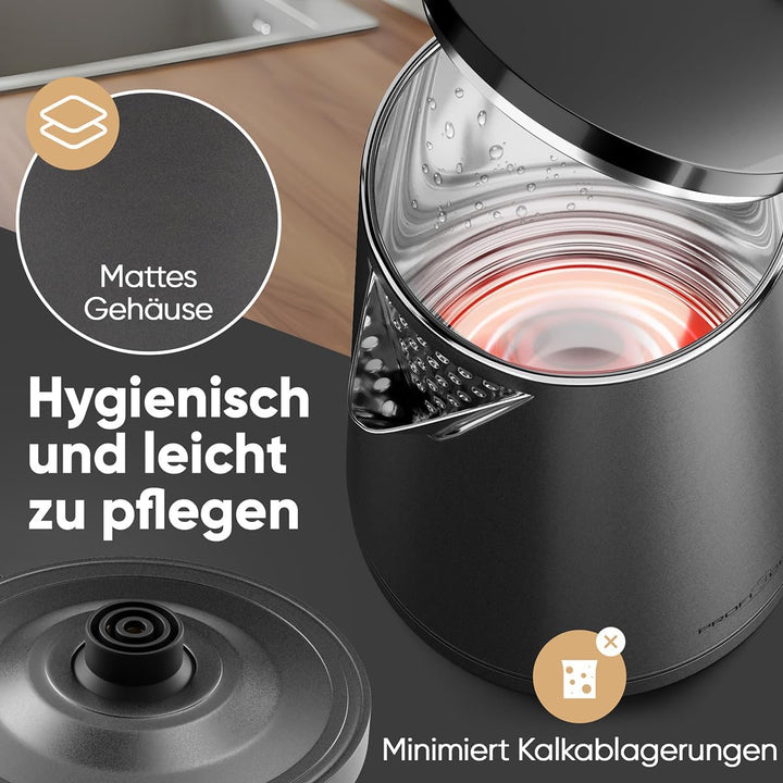 ProfiCook® Wasserkocher 1,5 Liter | 2200W | doppelwandiges Thermogehäuse | Einhandbedienung | Statio