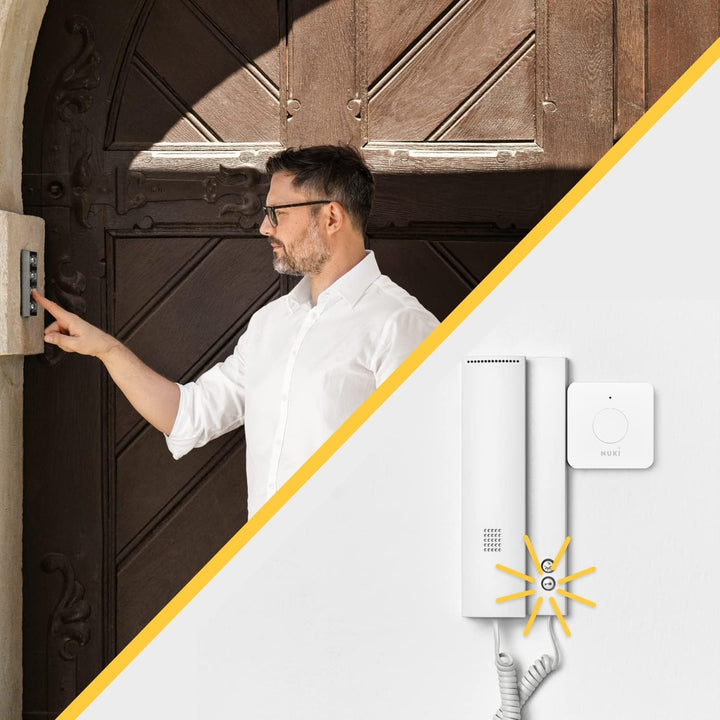 Nuki Opener, elektronisches Türschloss für Mehrfamilienhäuser, steuert den Türöffner der Gegensprech
