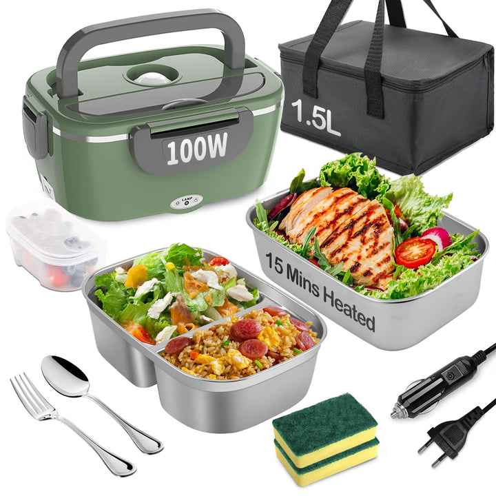 Elektrische Lunchbox 100W, 3-In-1 tragbare beheizte Lunchbox, 1,5L Edelstahl Entnehmbare brotdose, 1