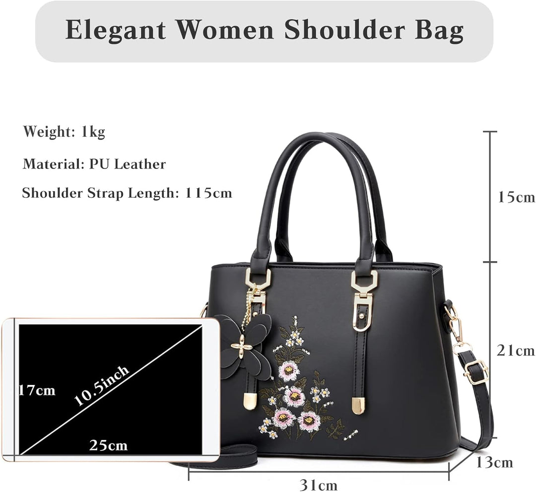 FANDARE Damen Henkeltaschen Wasserdicht Tote Beutel Umhängetaschen Schultertasche PU-Leder Bestickte