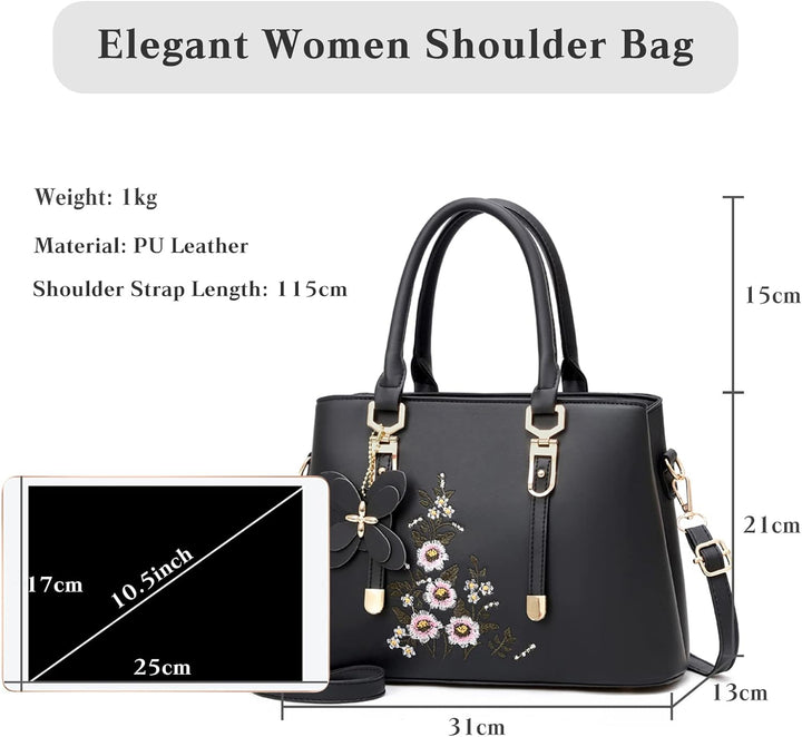 FANDARE Damen Henkeltaschen Wasserdicht Tote Beutel Umhängetaschen Schultertasche PU-Leder Bestickte