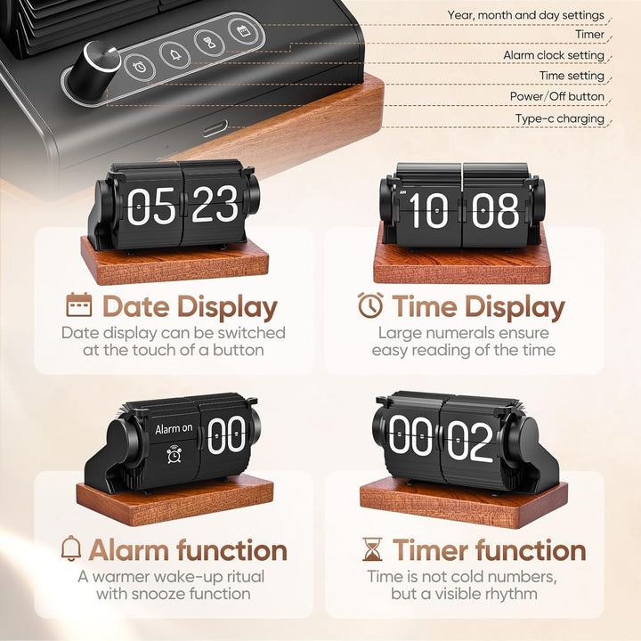 Flip Clock, Retro-Flip-Uhr, Neues USB C Wecker Digital, Grosse Zahl Mechanische Schreibtischuhr, Vin