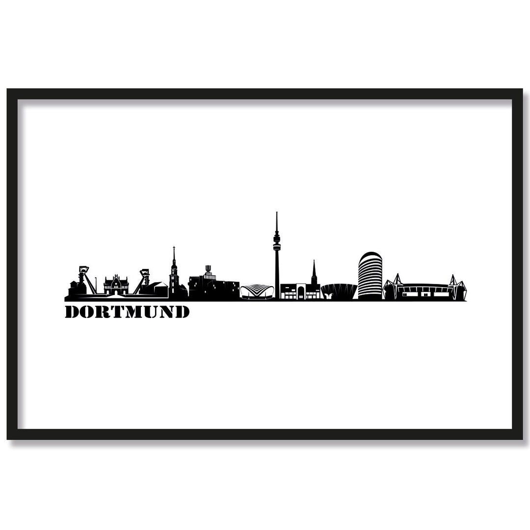 JUNIWORDS Poster mit/ohne Holzrahmen, Wähle ein Motiv, Skyline Dortmund, Wähle eine Grösse, 40 x 60