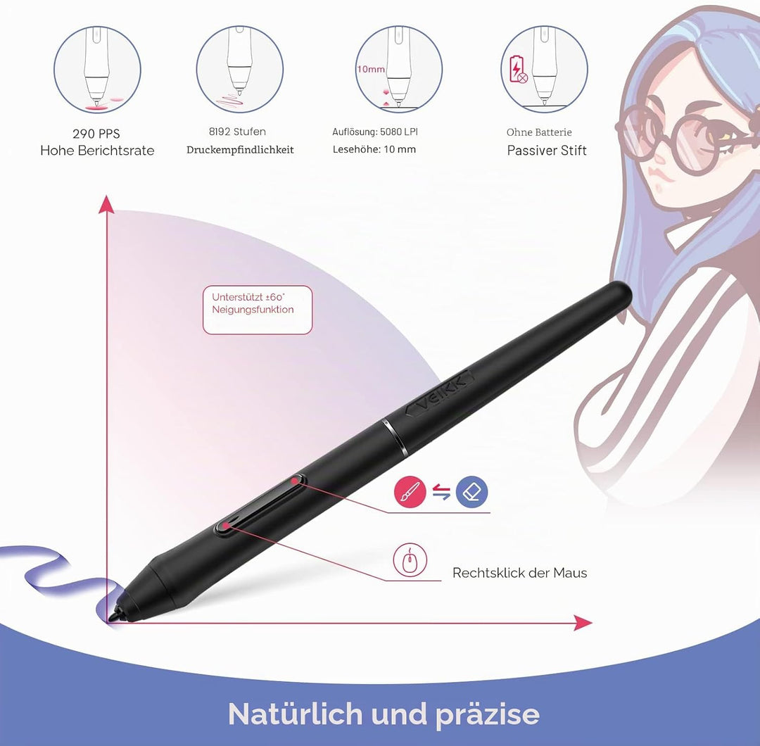 Grafiktablett VEIKK VK1060PRO, Doppeltes Einstellrad-Design 10x6 Zoll Zeichentablett mit 8192 Drucks