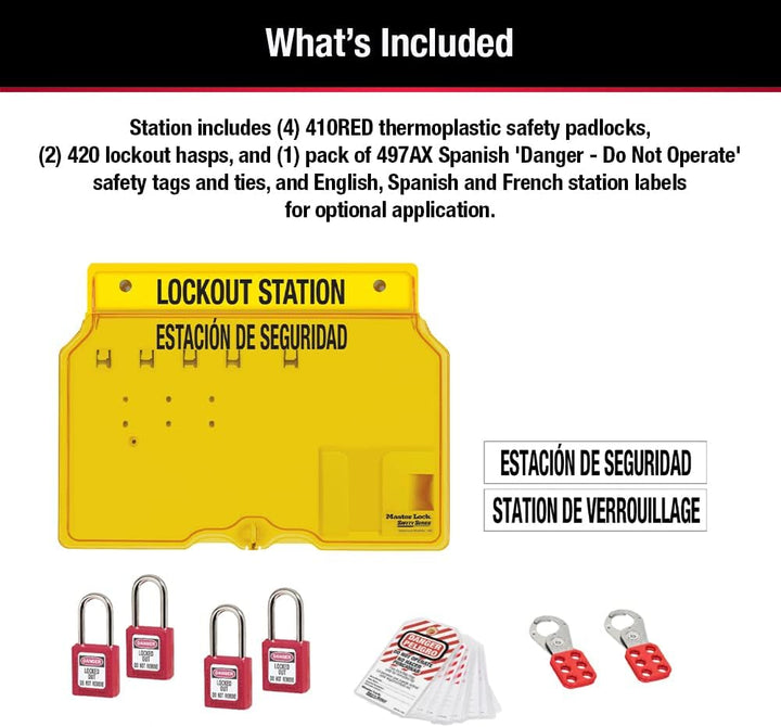 Master Lock ml1482 Lockout Station, 4-lock 46.5 cm x 36.8 cm x 8.0 cm, 46.5 cm x 36.8 cm x 8.0 cm