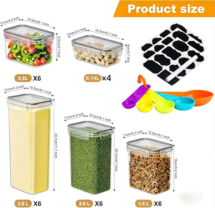 stusgo 28 Stück luftdichte Frischhaltedosen mit Deckel, BPA-frei, transparent, Vorratsbehälter für K