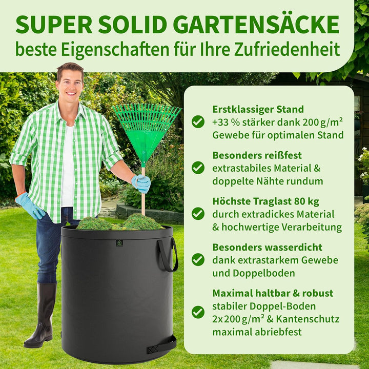 TTL Garden 2x 272L SUPER SOLID Gartensack grau - DOPPELTER BODEN 2x200 gsm extra stabil & reissfest