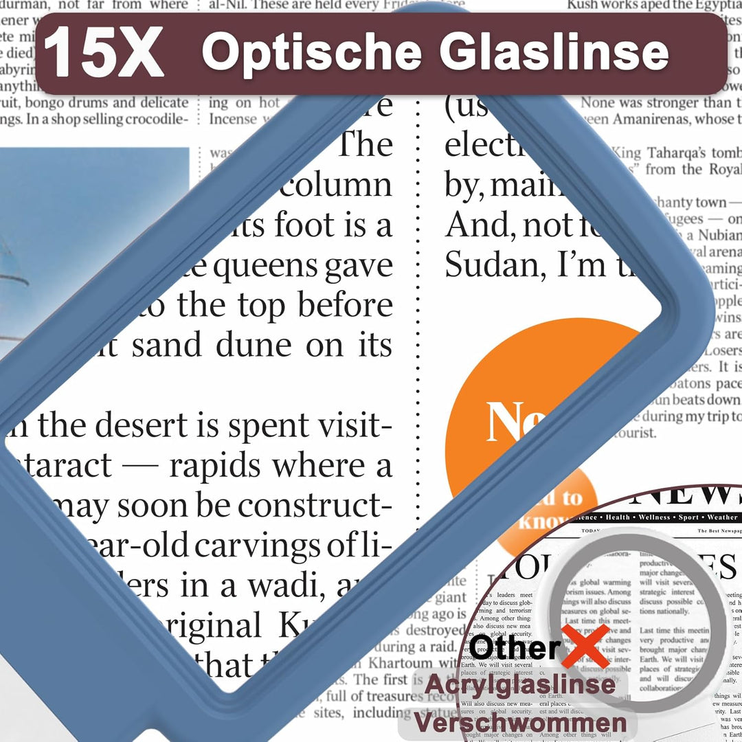 10X Lupe mit Licht und Ständer, Echtglaslinse Leselupe, Wiederaufladbare, Faltbare Grosse Handlupe,