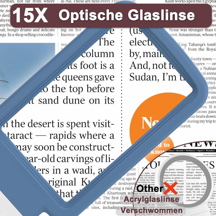 10X Lupe mit Licht und Ständer, Echtglaslinse Leselupe, Wiederaufladbare, Faltbare Grosse Handlupe,