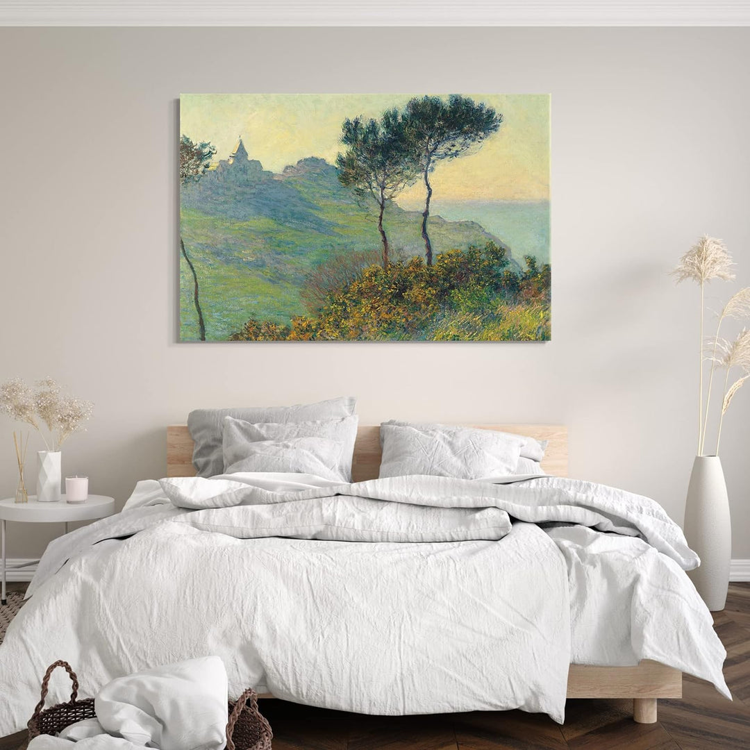 Printed Paintings Leinwand (80x60cm): Claude Monet - Die Kirche von Varengeville, untergehende So 80