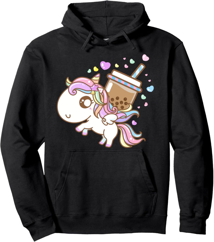 Kawaii Unicorn Pegasus & Boba Milk Tea Gift Bubble Tea Pullover Hoodie