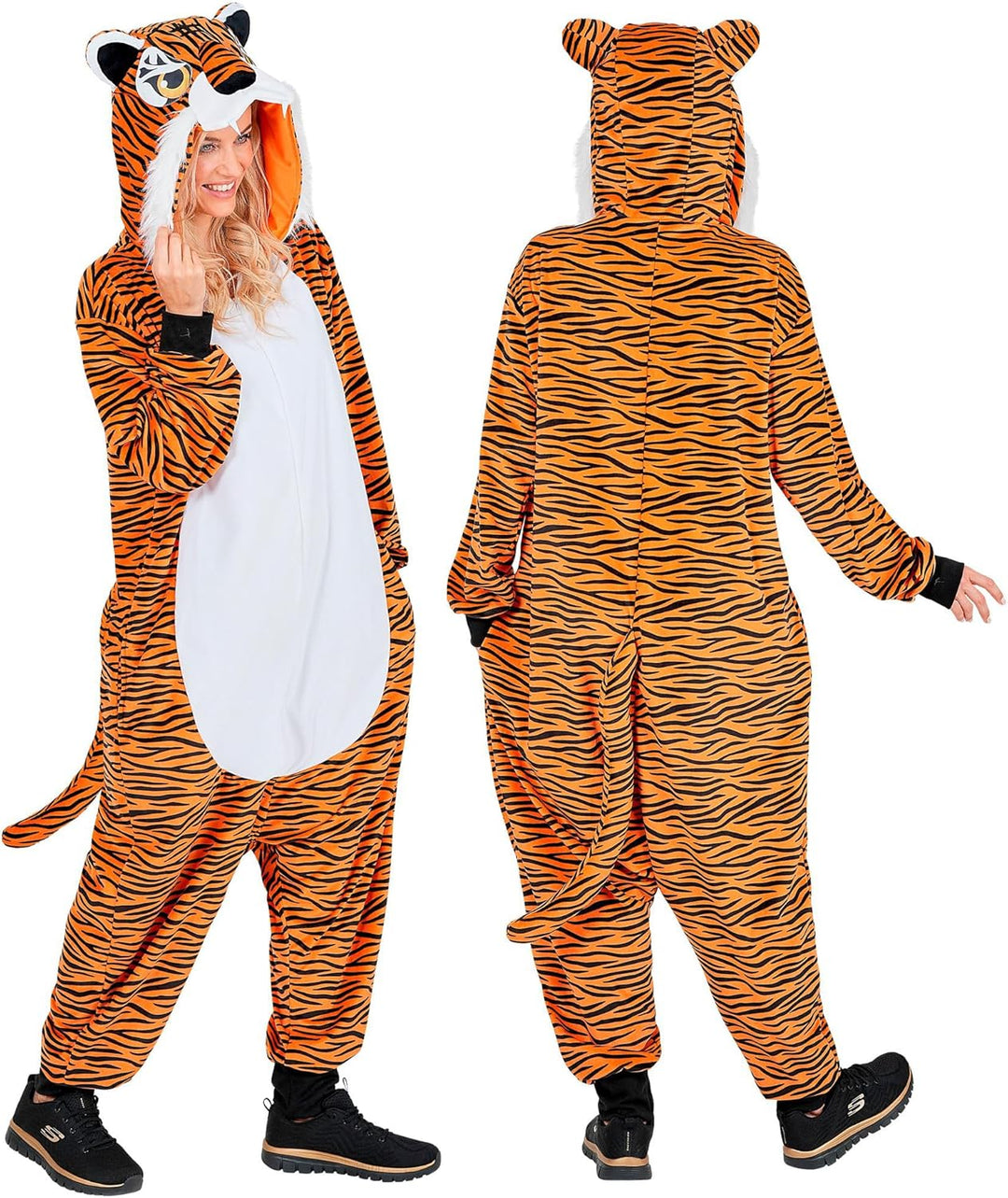 W WIDMANN MILANO Party Fashion - Tier Overall für Erwachsene, weicher Plüsch Jumpsuit mit Kapuze, Ti