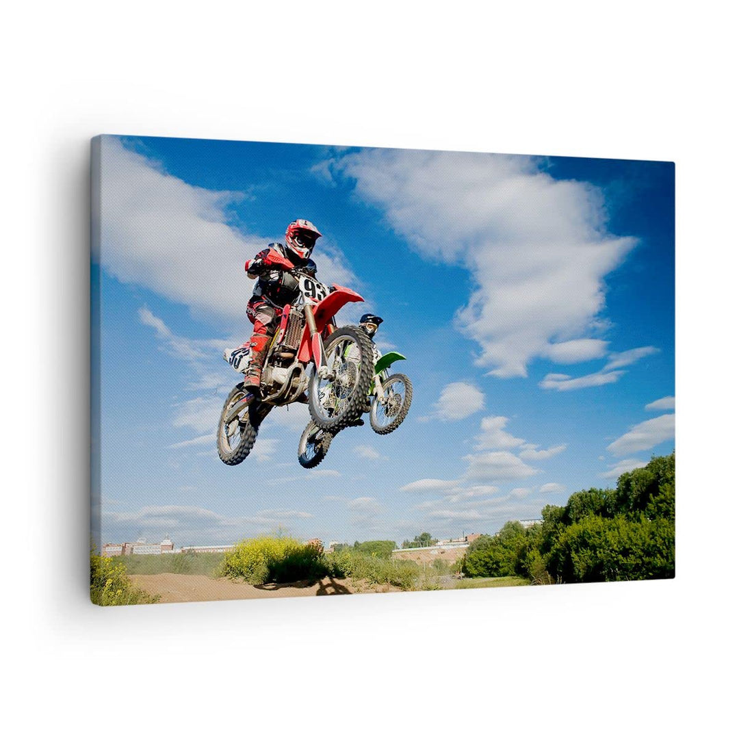 ARTTOR Bilder auf Leinwand Motorrad Reiter Himmel Leinwandbild 70x50cm Wandbilder Dekoration Wohnzim