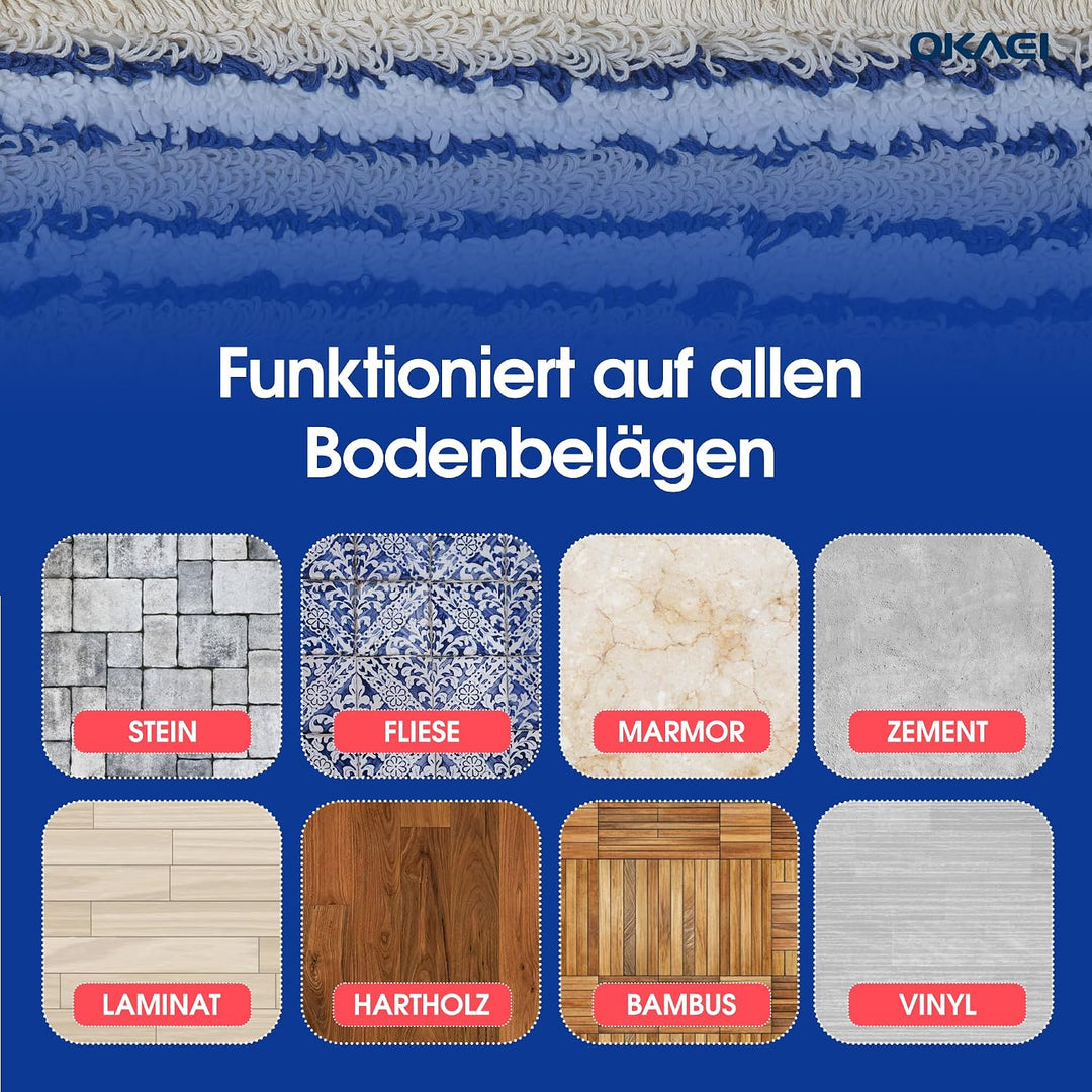 OKAEI Wischmopp Bezüge 40 cm Beige/Weiss/Blau, 5er Set – Mikrofaser-Baumwoll Wischbezug für Bodenwis