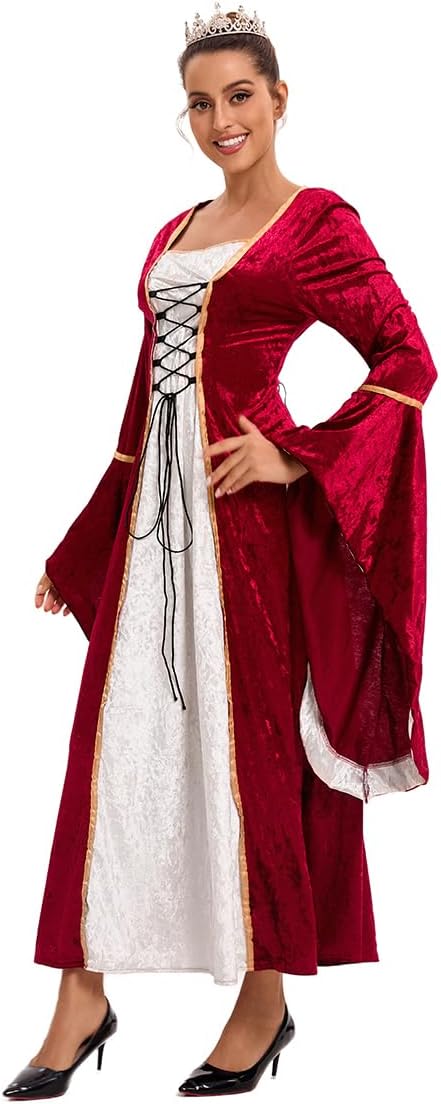 Damen Retro Mittelalter Kleid mit Trompetenärmel, Mittelalterliche Viktorianischen Königin Kleider R